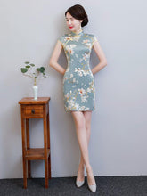 Stand Collar Slant Opening Short Cheongsam